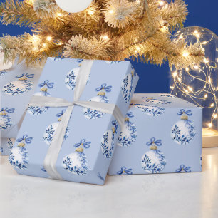 Chinoiserie Blue & White Christmas Ornaments Wrapping Paper