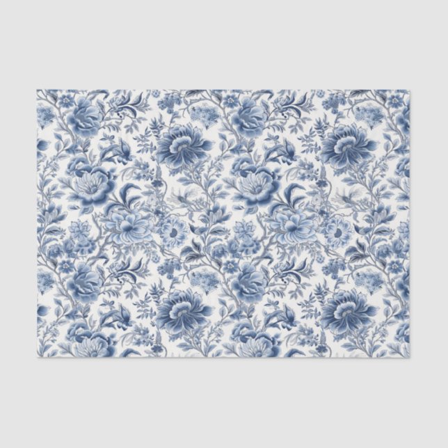 Chinoiserie Blue White Floral Flowers Decoupage Tissue Paper (Front)