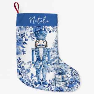 Chinoiserie Blue White Floral Nutcracker Soldier Small Christmas Stocking