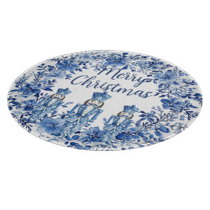 Chinoiserie Blue White Floral Nutcracker Soldiers Cutting Board