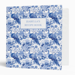 Chinoiserie Blue White Floral Peacocks Binder