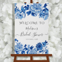 Chinoiserie Blue White Foliage Welcome Bridal Faux