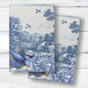 Chinoiserie Blue White French Toile Bird Collage Tissue Paper