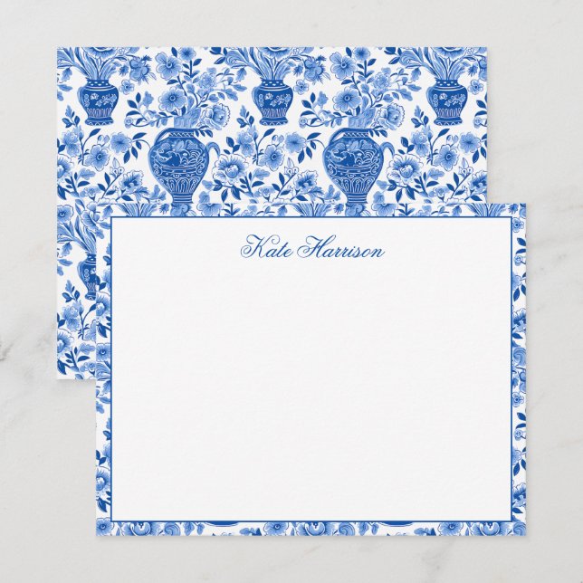 Chinoiserie Blue & White Ginger Jar Floral Vases Card (Front/Back)