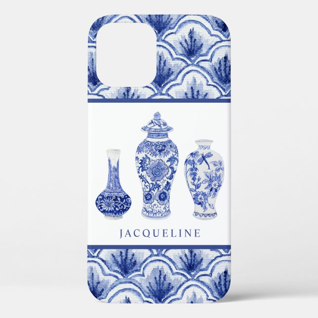 Chinoiserie Blue White Ginger Jars Scallop Pattern Case-Mate iPhone Case (Back)