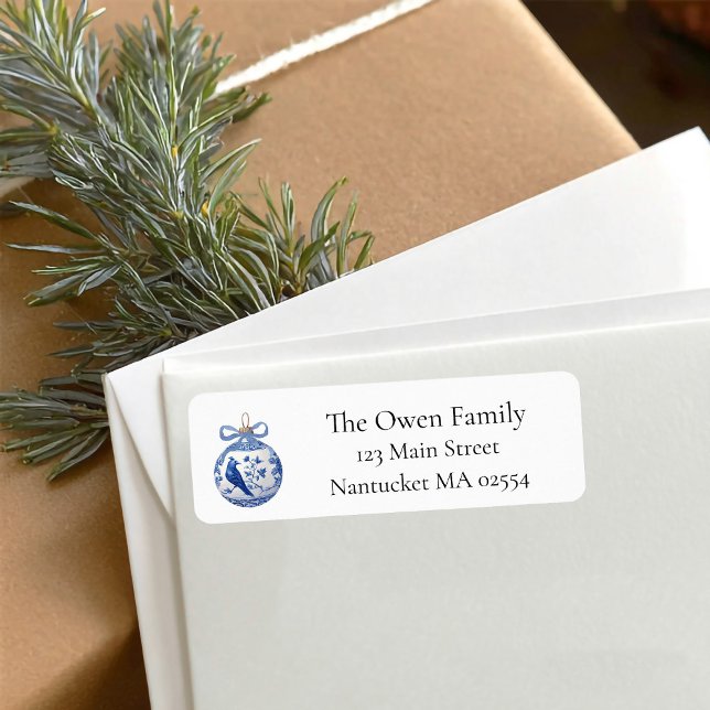 Chinoiserie Blue White Orament Adresse de retour (Blue ornament christmas return address labels
)