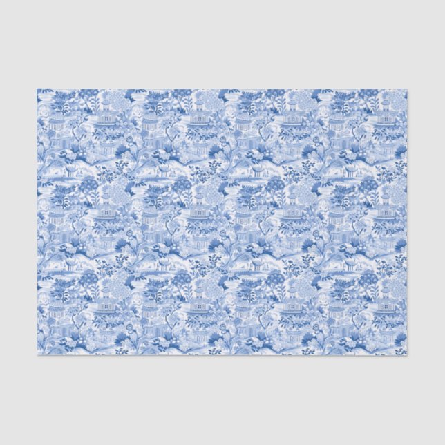 Chinoiserie Blue & White Pagodas Tissue Paper (Front)