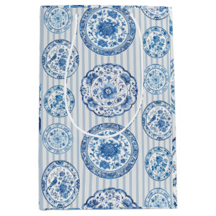 Chinoiserie Blue White Plates All Occasion  Medium Gift Bag