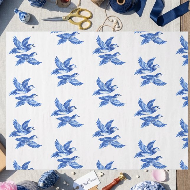 Chinoiserie Blue Willow Asain lovebirds Tissue Paper (Chinoiserie Blue Willow Asain lovebirds Tissue Paper)