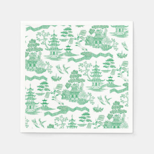 Chinoiserie Blue Willow in Green Napkin