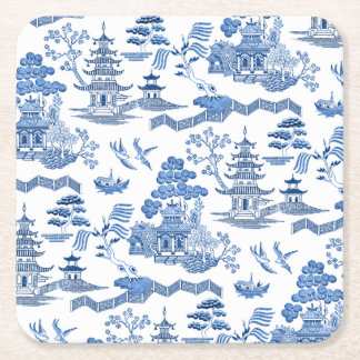 Chinoiserie Blue Willow pattern  Square Paper Coaster