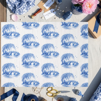 Chinoiserie Blue Willow Water Bridge Tissue Paper
