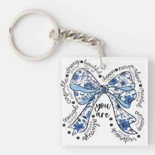 Chinoiserie Bow Blue Floral  Positive  Keychain