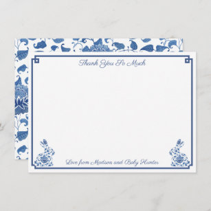 Chinoiserie Bunny Blue And White Boy Baby Shower  Thank You Card