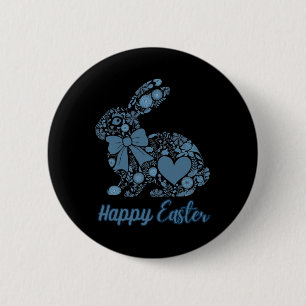 Chinoiserie Bunny Blue And White Happy Easter Blue 2 Inch Round Button