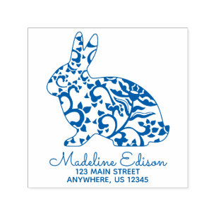 Chinoiserie Bunny Rabbit Address Self Inking Stamp