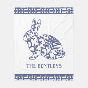 Chinoiserie Bunny Rabbit  Fleece Blanket
