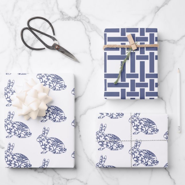 Chinoiserie Bunny Rabbit Gift Wrapping Sheets (Front)