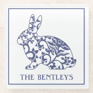 Chinoiserie Bunny Rabbit Glass Coasters