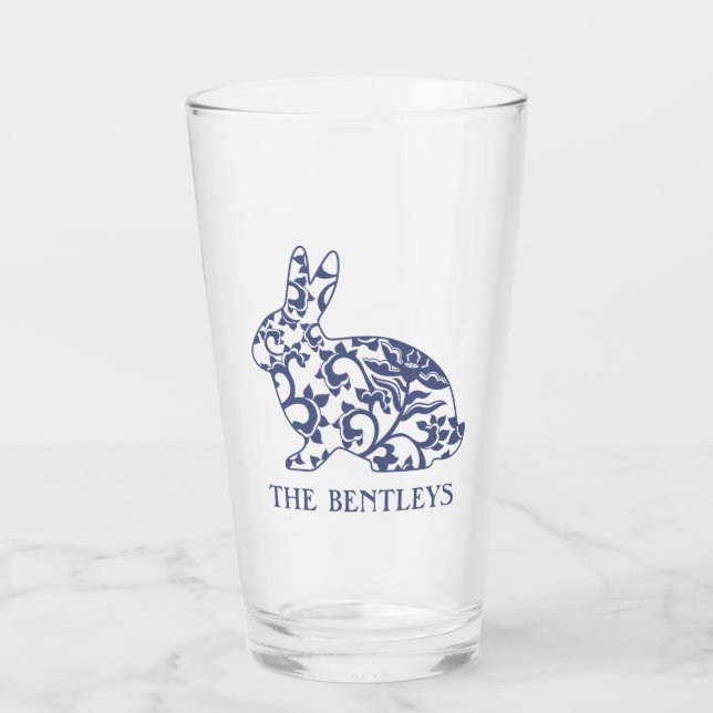 Chinoiserie Bunny Rabbit Glass Tumbler (Front)