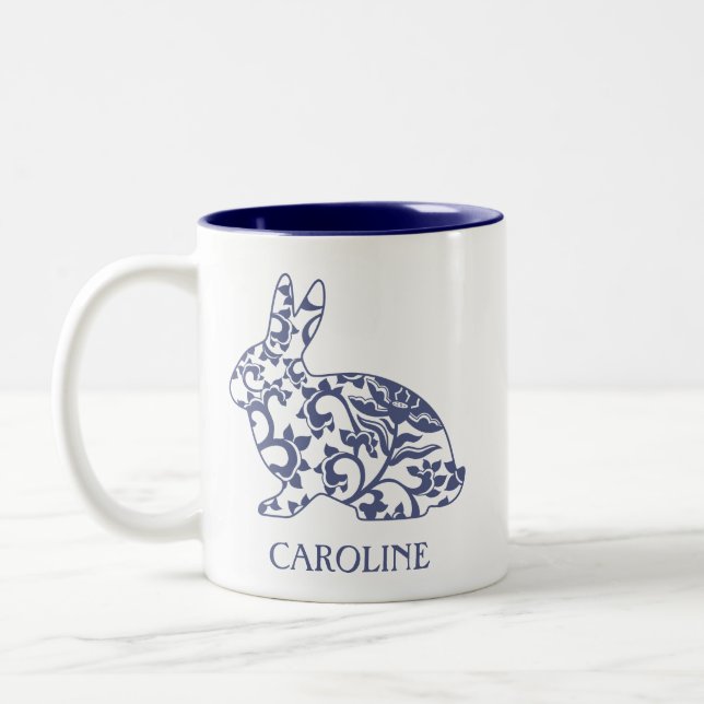 Chinoiserie Bunny Rabbit Personalized Mug (Left)