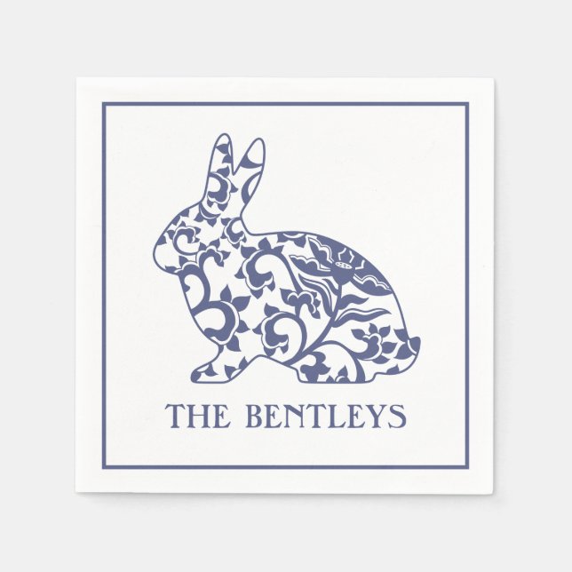 Chinoiserie Bunny Rabbit Personalized Napkins (Front)