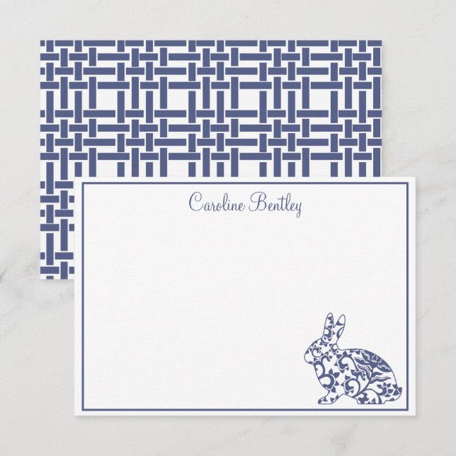 Chinoiserie Bunny Rabbit Personalized Note Cards (Front/Back)