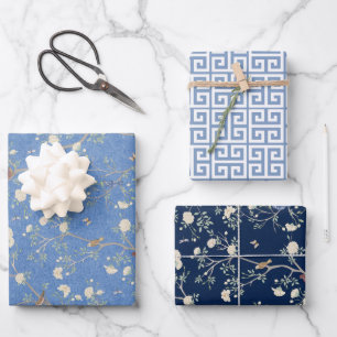Chinoiserie Camellia Garden & Greek Key Wrapping Paper Sheet