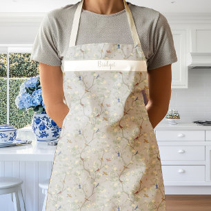 Chinoiserie Camellia Garden on Soft Beige Apron