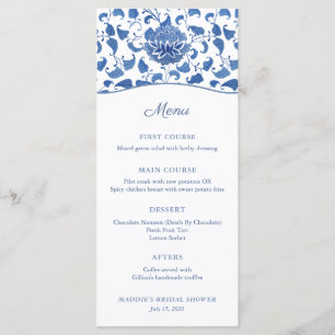 Chinoiserie Chic Blue And White Wedding Shower Menu
