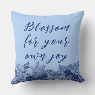 Chinoiserie Chic Blue Floral Lotus Positive Quote  Throw Pillow