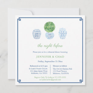 Chinoiserie Chic Boxwood Wedding Rehearsal Dinner Invitation
