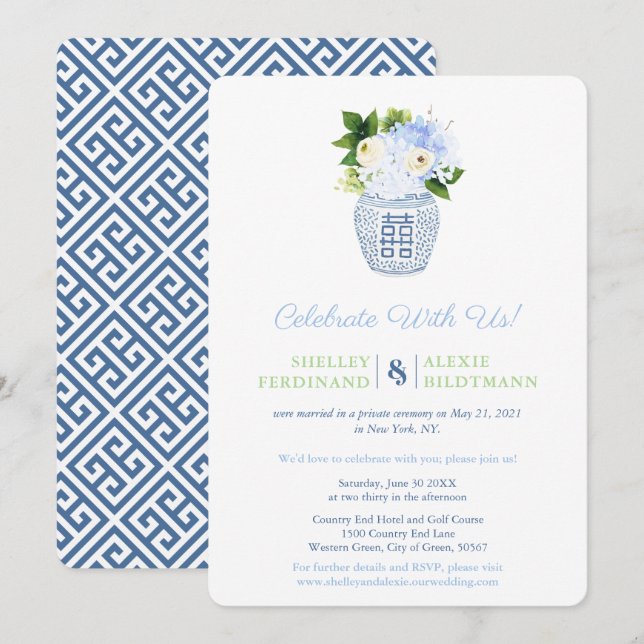 Chinoiserie Chic Celebrate With Us Reception Only  Invitation (Front/Back)