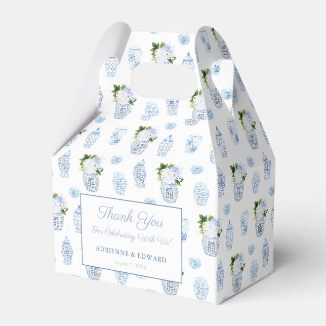 Chinoiserie Chic Chartreuse Navy Wedding Shower Favor Box (Front Side)