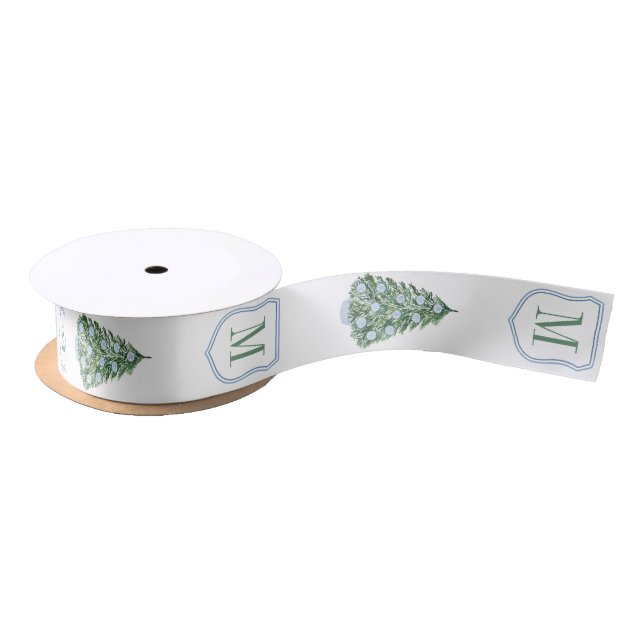 Chinoiserie Chic Christmas Tree Monogram Holidays Satin Ribbon (Spool)