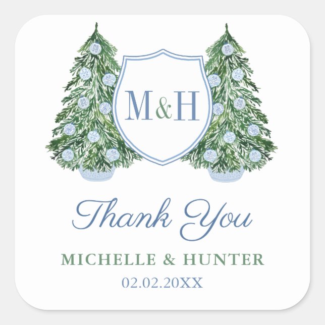 Chinoiserie Chic Christmas Tree Wedding Logo Favou Square Sticker (Front)