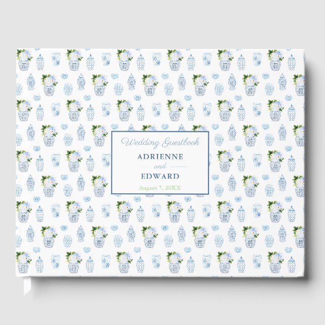 Chinoiserie Chic Double Happiness Jars Wedding Guest Book (Front)