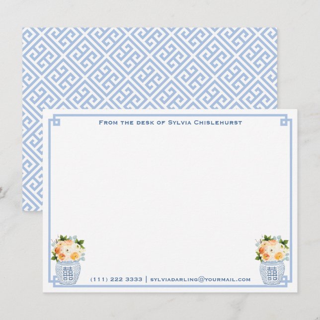 Chinoiserie Chic Fall Flowers Wedding Shower Party Thank You Card (Front/Back)
