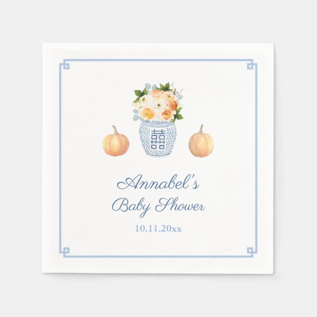 Chinoiserie Chic Fall Orange And Navy Baby Shower Napkin (Front)