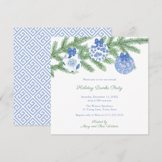 Chinoiserie Chic Holiday Ornaments Drinks Party Invitation (Front/Back)