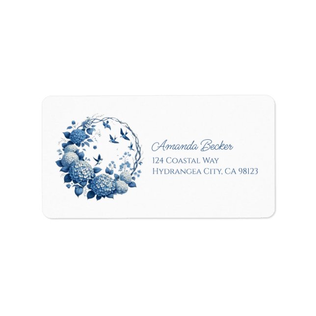 Chinoiserie Chic, Hydrangeas and Bluebirds Wreath  Label (Front)