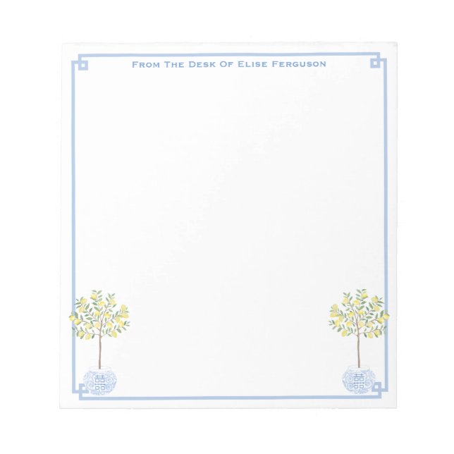 Chinoiserie Chic Lemon Tree Classic Lady's Desk  Notepad (Front)