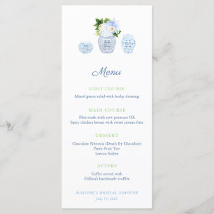 Chinoiserie Chic Navy Green & White Bridal Shower Menu