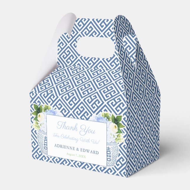 Chinoiserie Chic Navy White Greek Key Wedding Favor Box (Front Side)