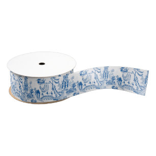 Chinoiserie Chic Pagoda Blue and White Grosgrain Ribbon