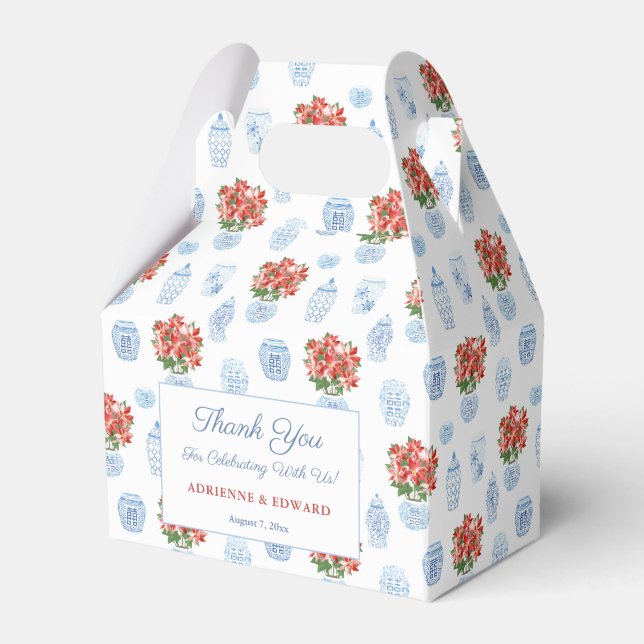 Chinoiserie Chic Poinsettia Christmas Wedding Favor Box (Front Side)