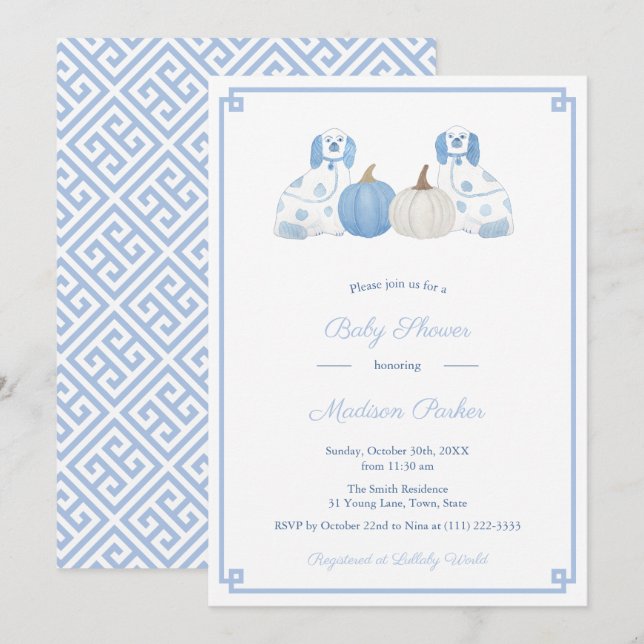 Chinoiserie Chic Pumpkins Fall Baby Shower Party Invitation (Front/Back)