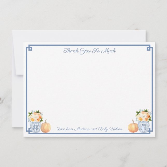 Chinoiserie Chic Pumpkins Florals Wedding Shower Thank You Card (Front)