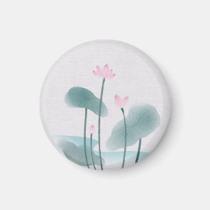 Chinoiserie Chinese Ink Wash Painting Lotus Floral Magnet