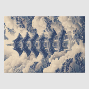 Chinoiserie Chinese Temple Blue Decoupage Tissue Paper